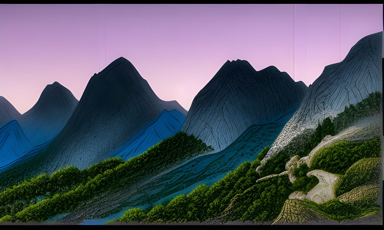 Scenic Purple and Green Mountains Landscape