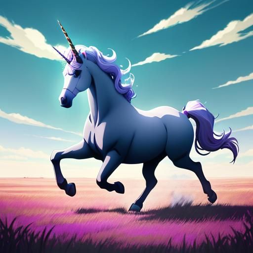 Unicorn in Meadow: Cel-Shaded Anime Style