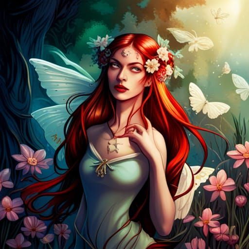 Faerie Woman in Wildflower Forest, Comic Book Art