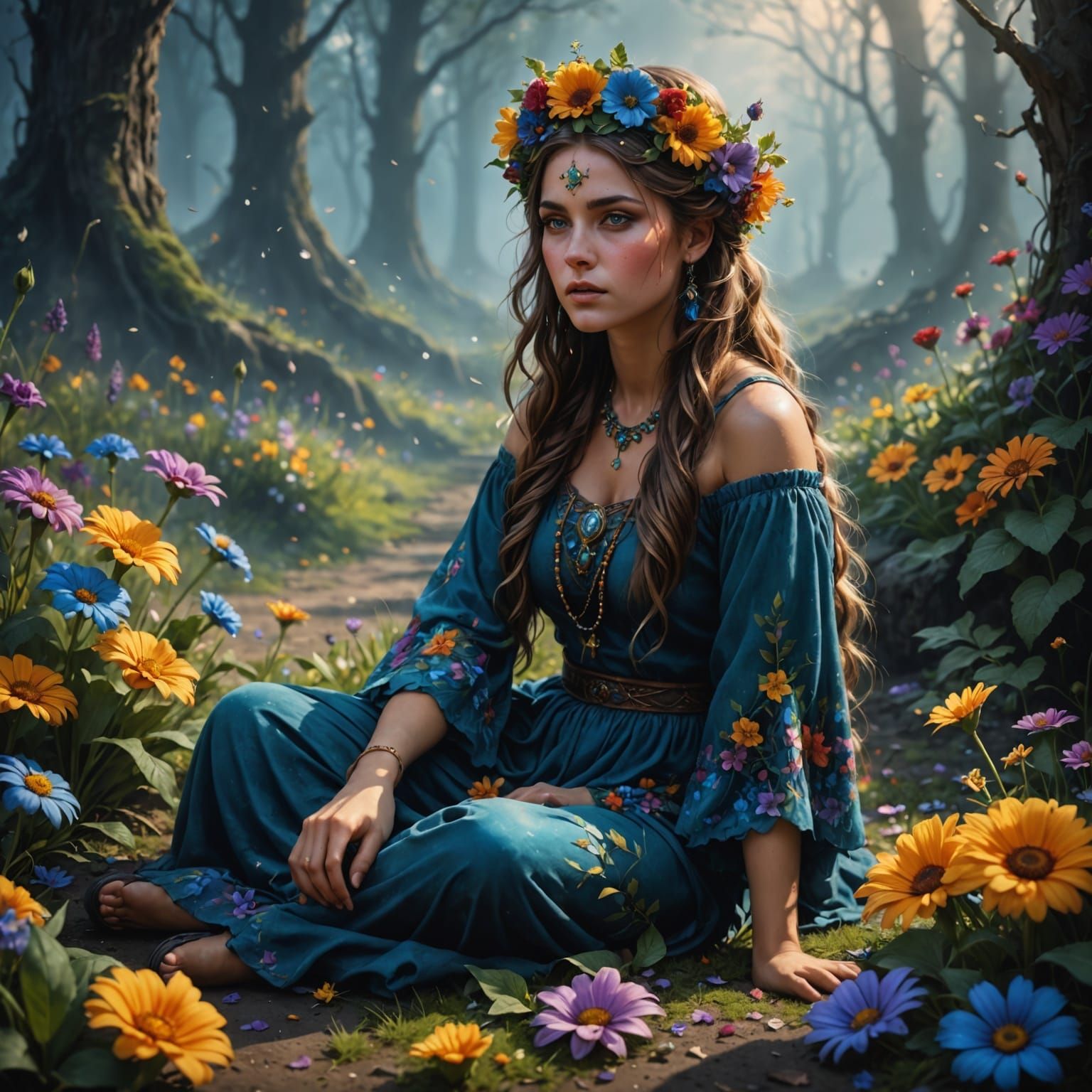 Woman with Flowers: A Fantasy Airbrush Painting