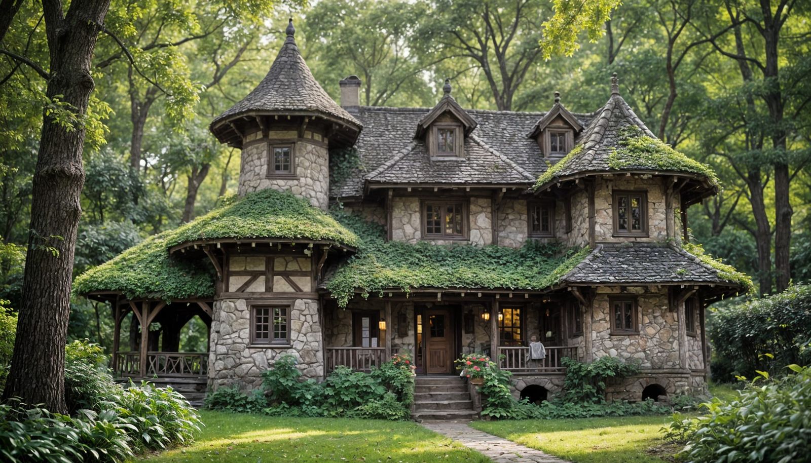 Majestic Forest Manor in Dappled Light