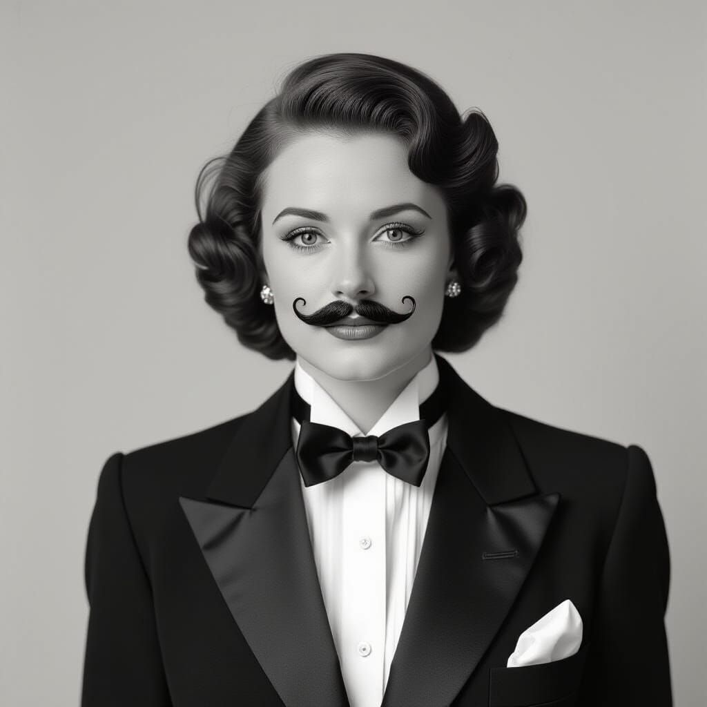 Woman in Disguise Wearing Oversized Tuxedo, Archive Photo