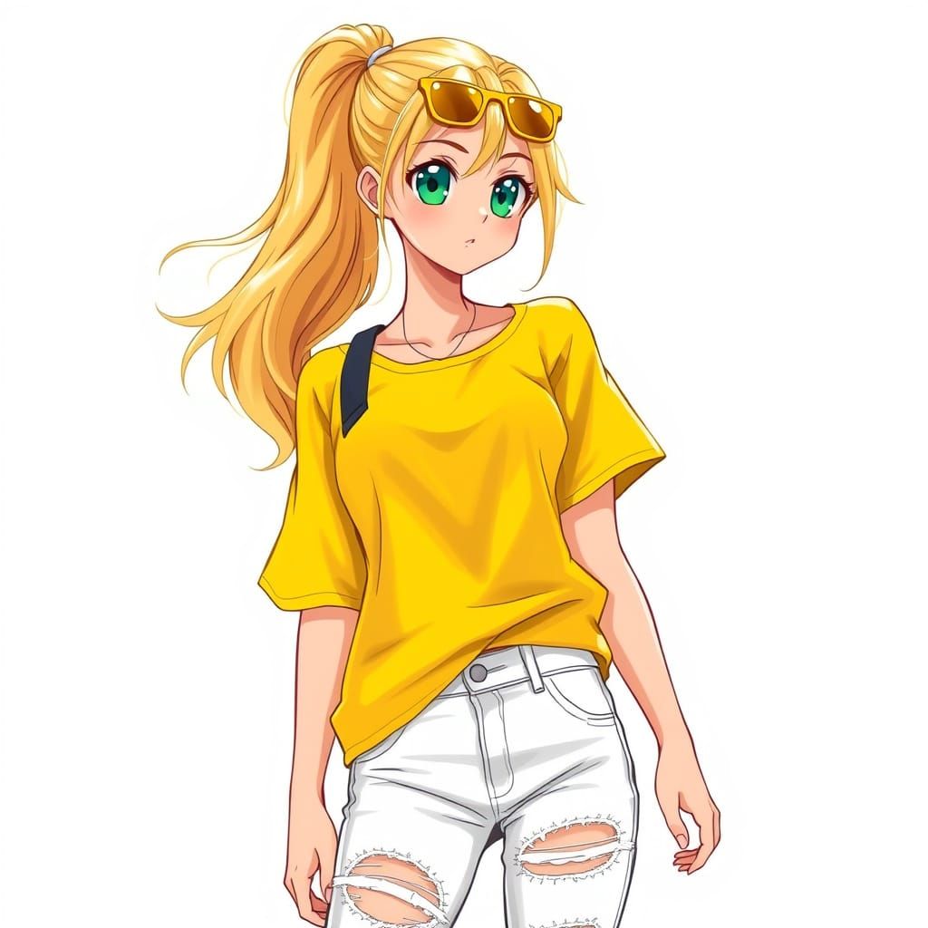 Vibrant Anime Girl in Sun-Kissed Attire