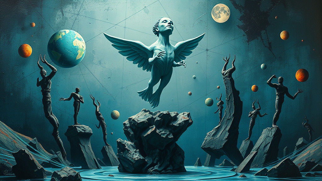 Surreal Aquamarine Sculpture in Art Deco Style