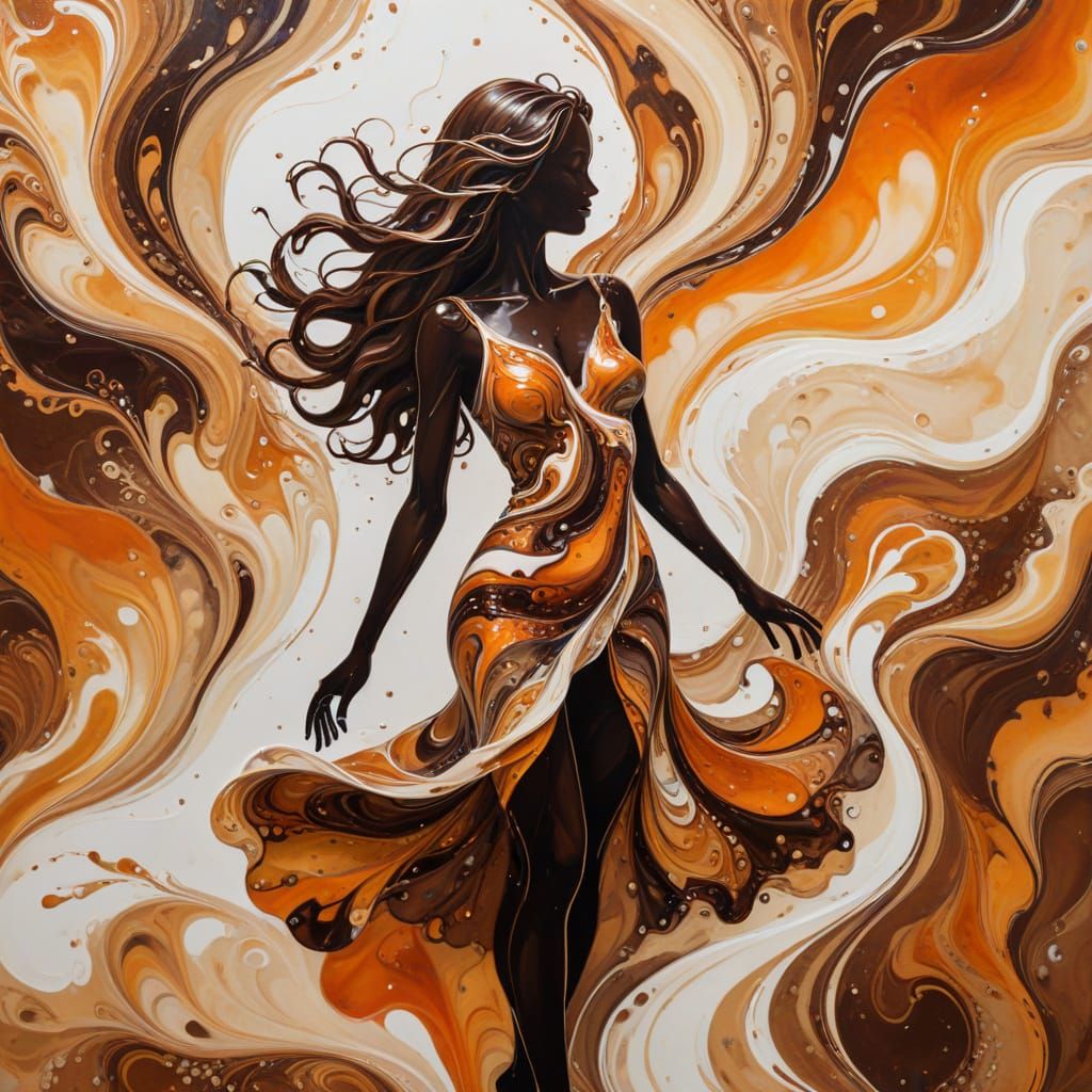 Elegant Dancer in Coffee Swirls