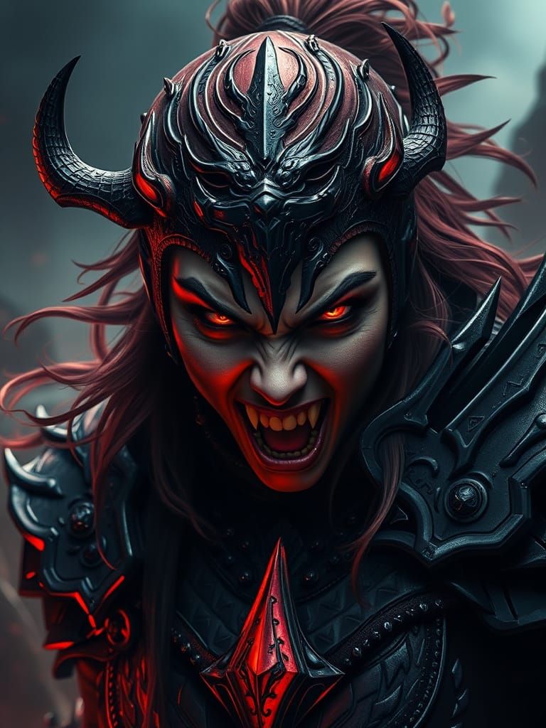 Gothic Female Warrior in Dark Fantasy Landscape