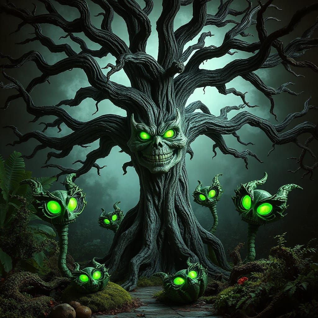 Eerie Oak Tree in Forgotten Origami Garden