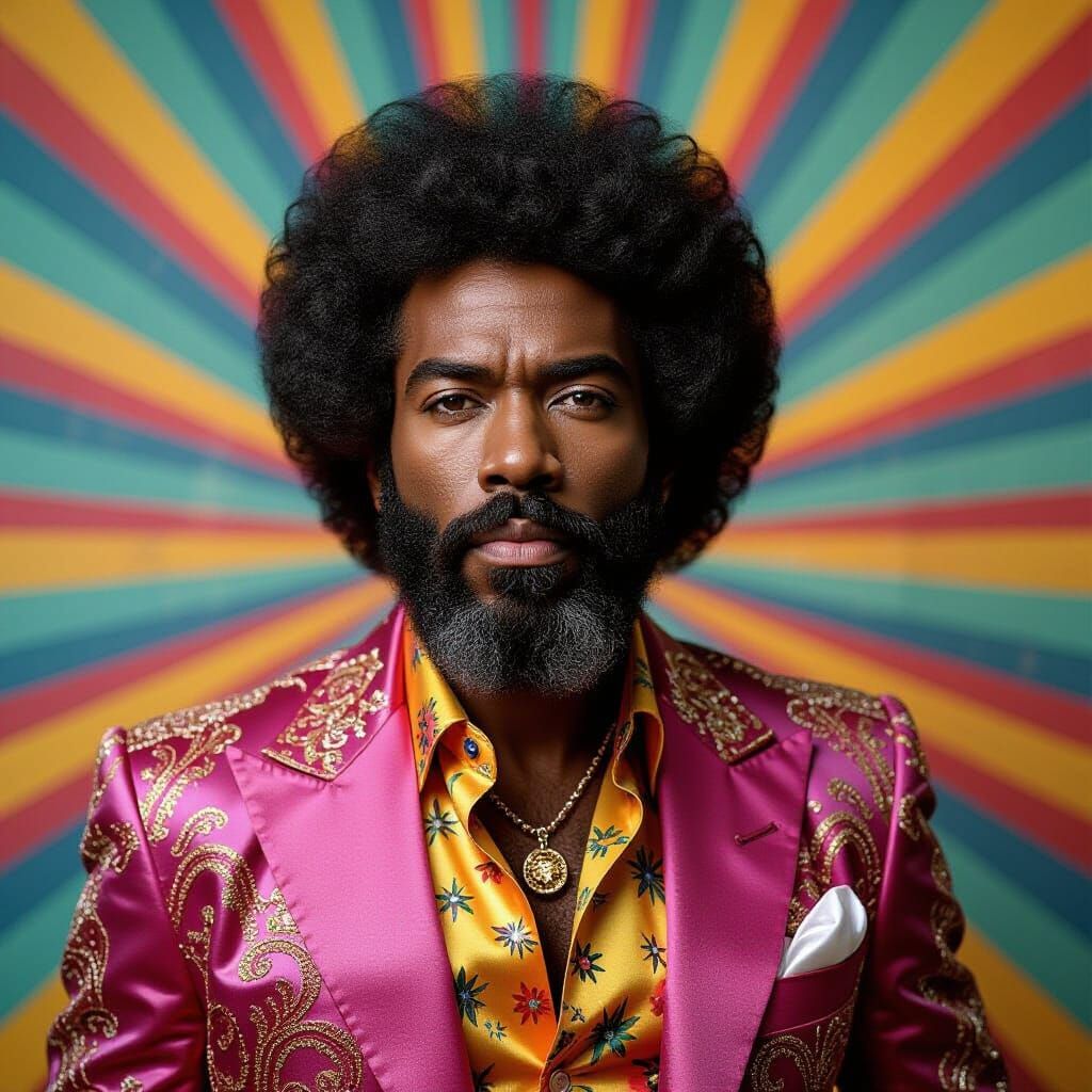 Disco King with Afro, 1970s Style Portrait