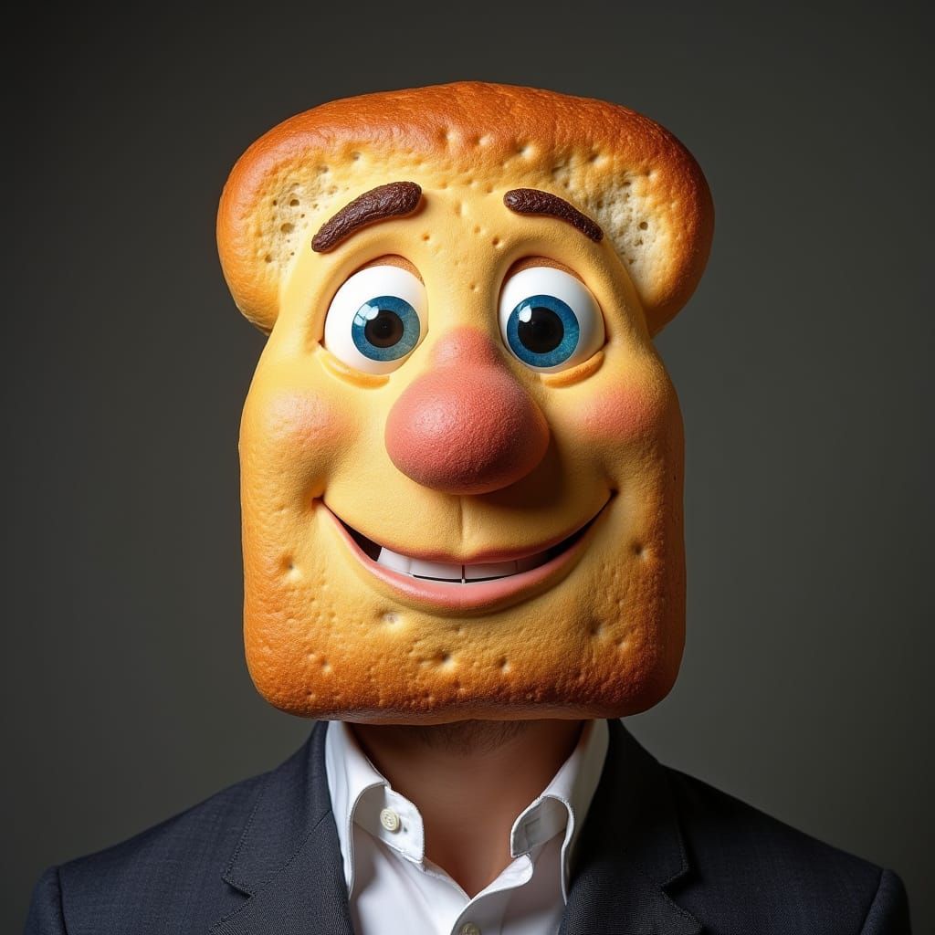 Surreal Bread-Faced Man Portrait