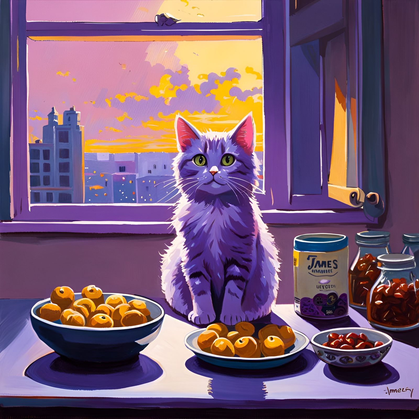 Anime Cat Considers Snacks: An Oil Painting