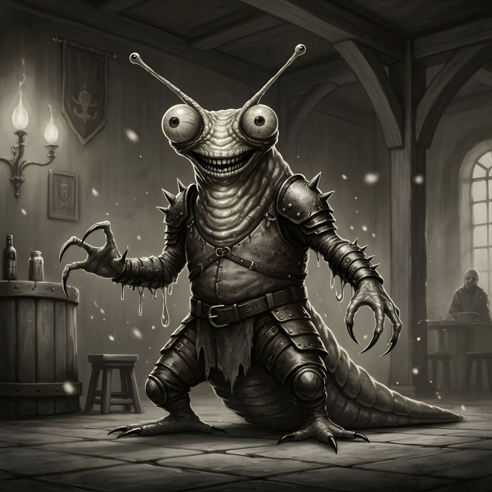 Horrifying Slug-Human Hybrid in Fantasy Tavern