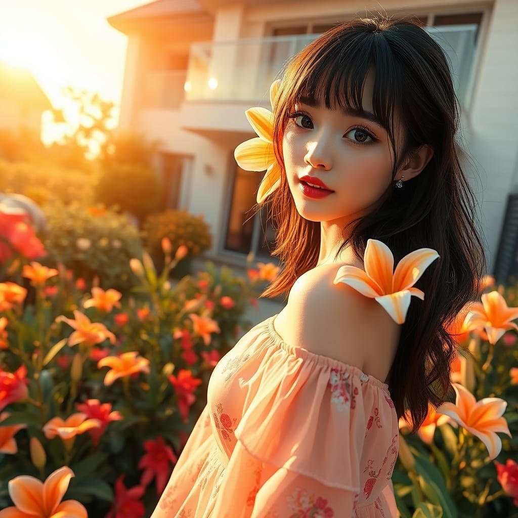Beautiful Woman in Garden, 3D Anime Art