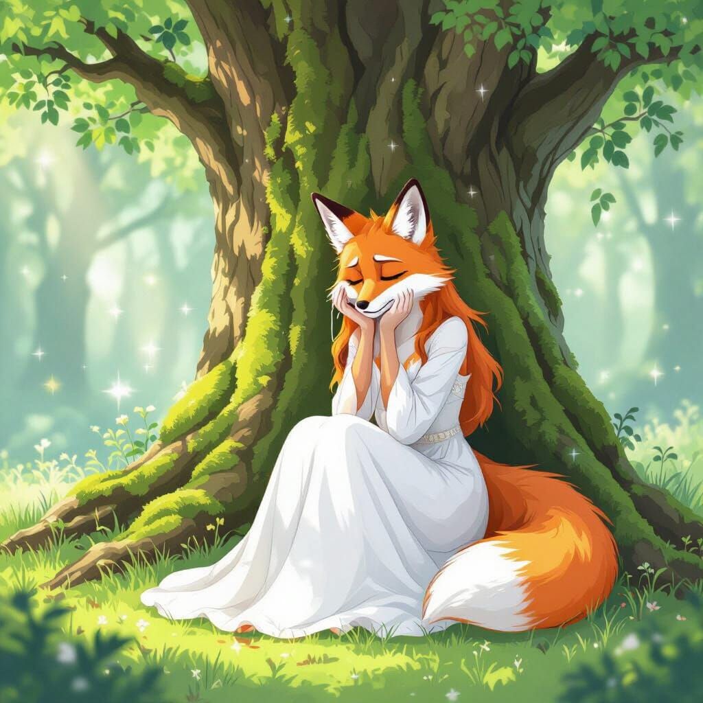 Anthropomorphic Fox Mourns Breakup in Dreamy Sunlight
