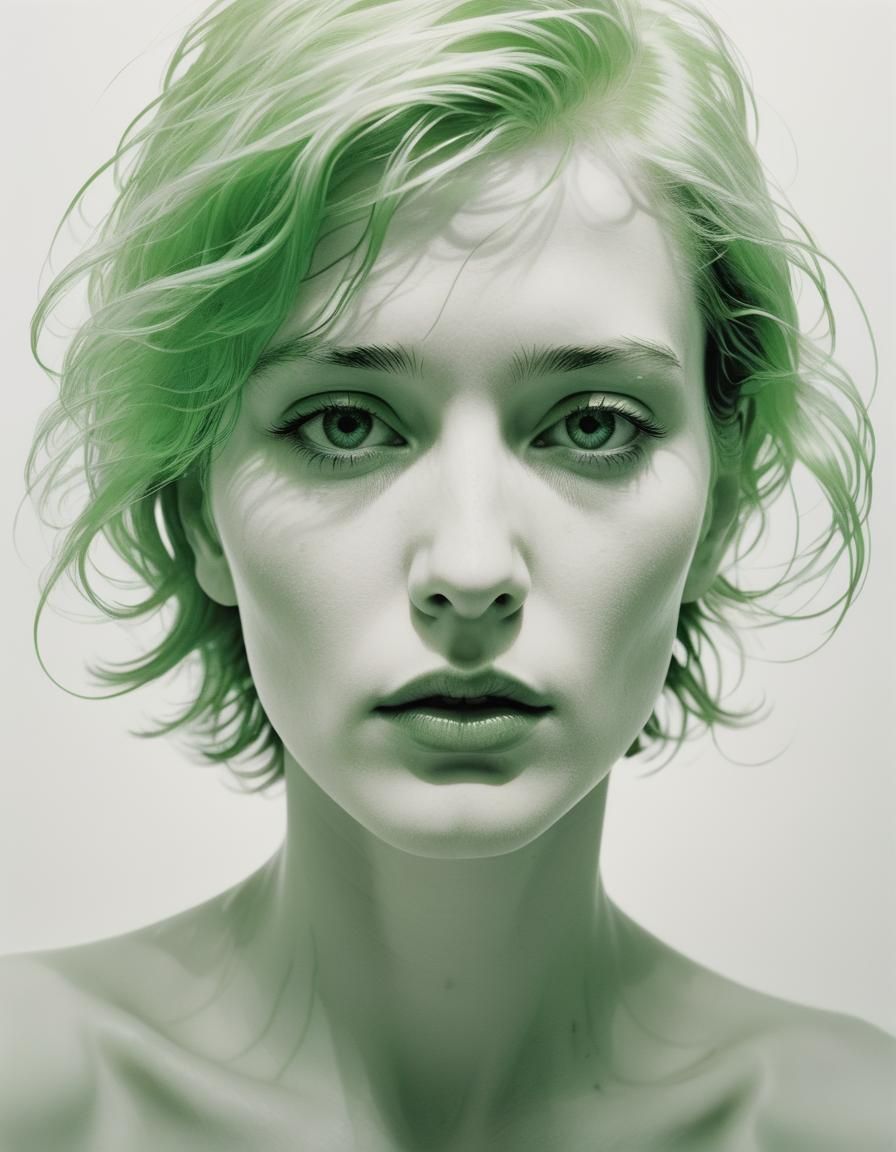 Monochromatic Androgynous Face with Waves in Ink