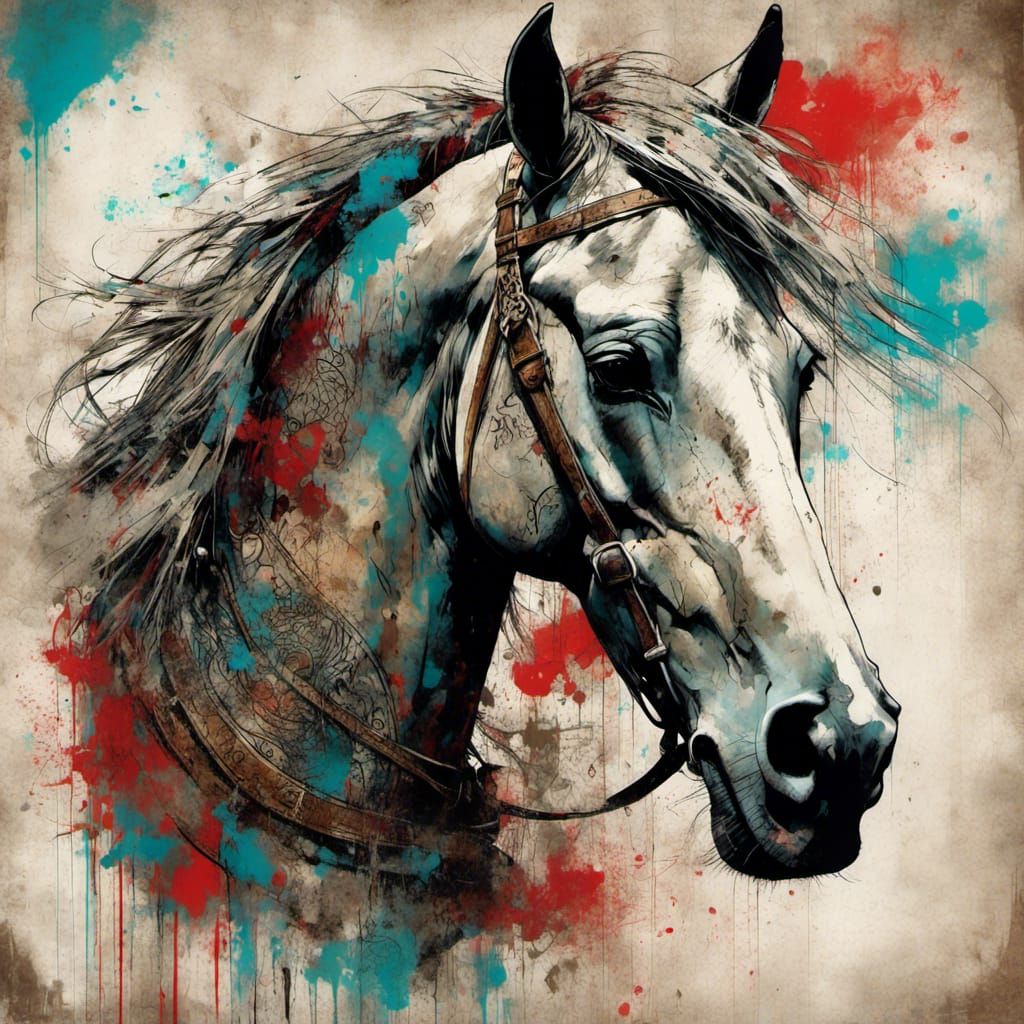 Viking Horse Queen in Graffiti Art Style