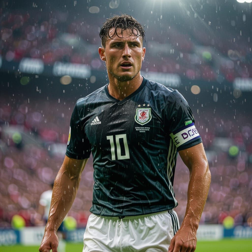 Intense Soccer Player Portrait in Hyperrealistic Style