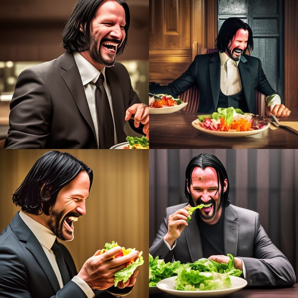 Hyperrealistic Image of John Wick Laughing