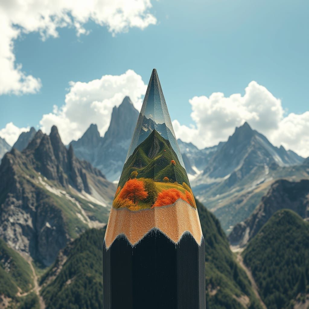 Pencil Metamorphosis: Vibrant Landscape from Pencils