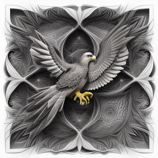 Abstract Fractal Hawk with Zentangle and 3D Shading