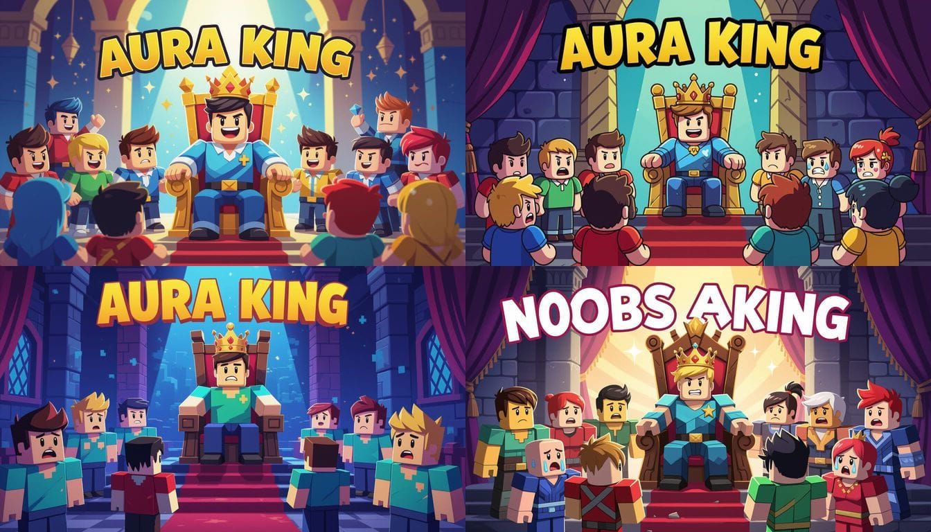 Cartoon Roblox Thumbnail of Aura King on Throne