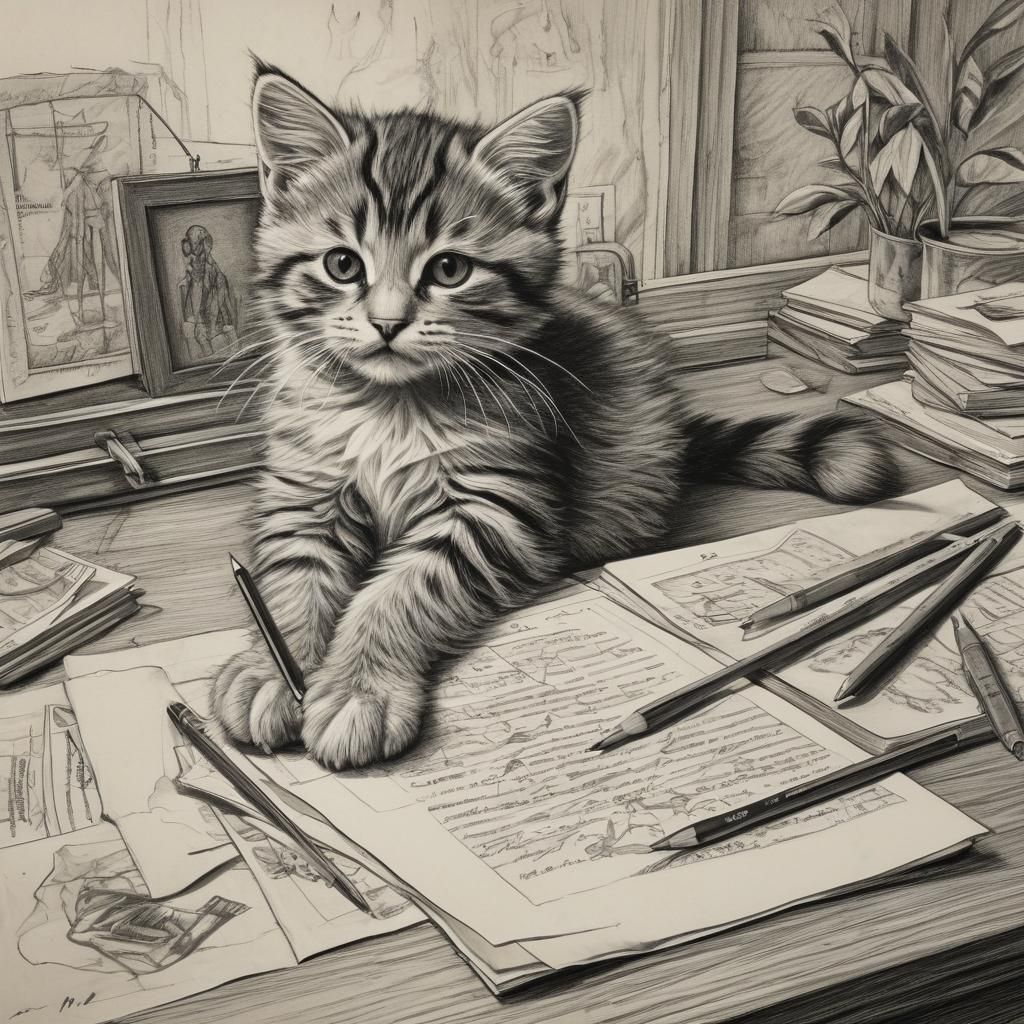 Kitten Creates Expressionist Line Art Masterpiece