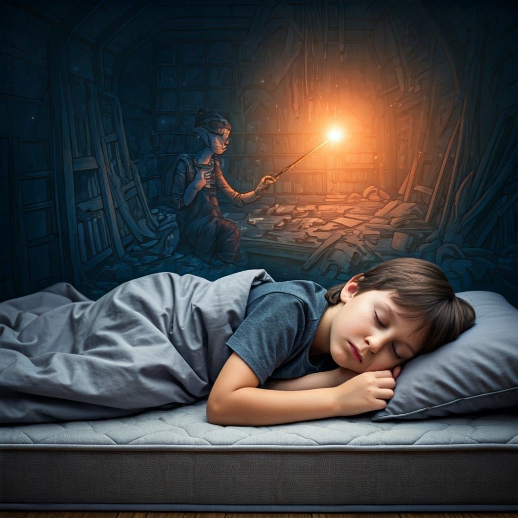 Dreamy Double Exposure: Child and Elf in Magic Environment