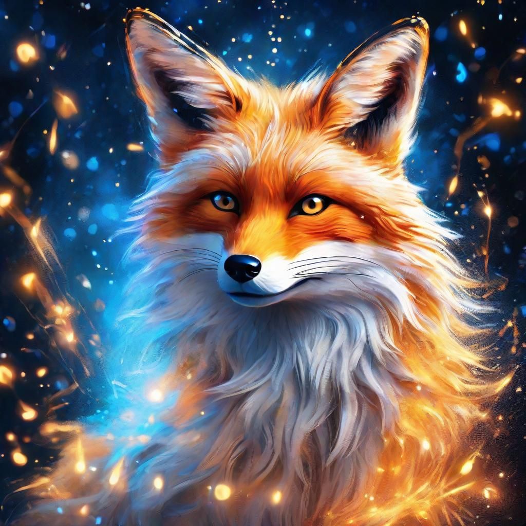 Vibrant blue-eyed fox with soft, fluffy fur, adorable pose, ...