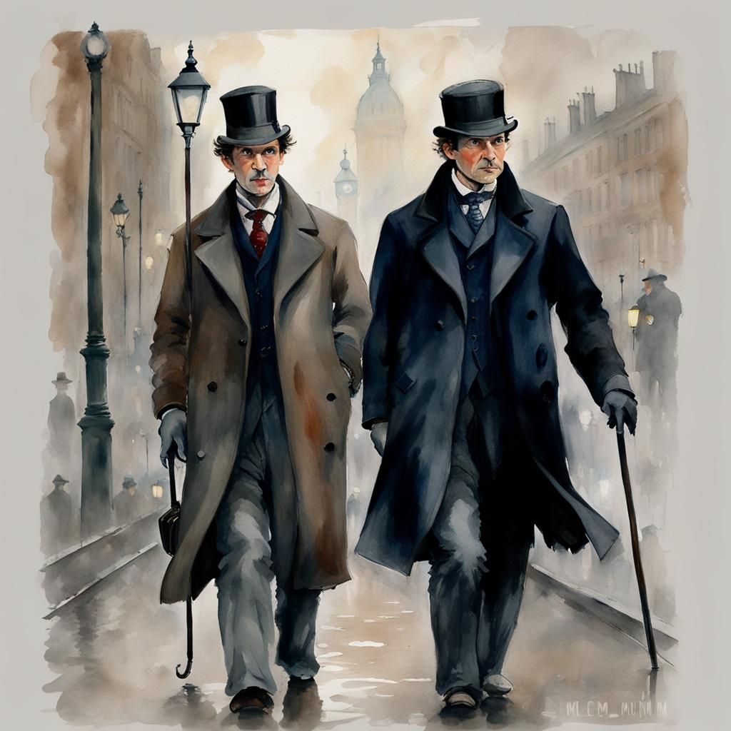 Sherlock Holmes and Gentleman on Foggy London Night