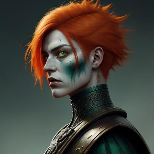 Nephilim Warrior with Victorian Hair in Enki Bilal Style