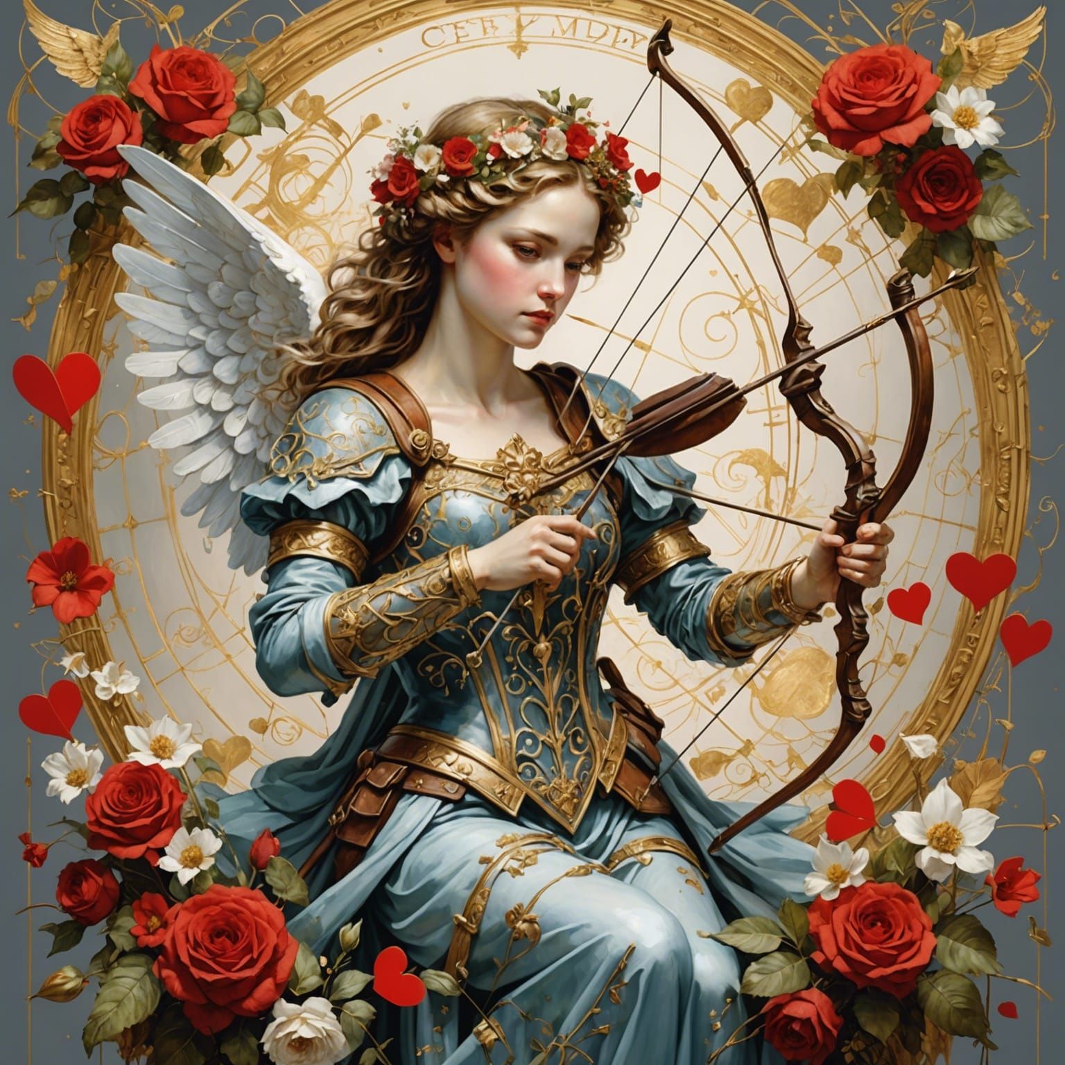 Cupid with Bow and Arrow in Gouache Style