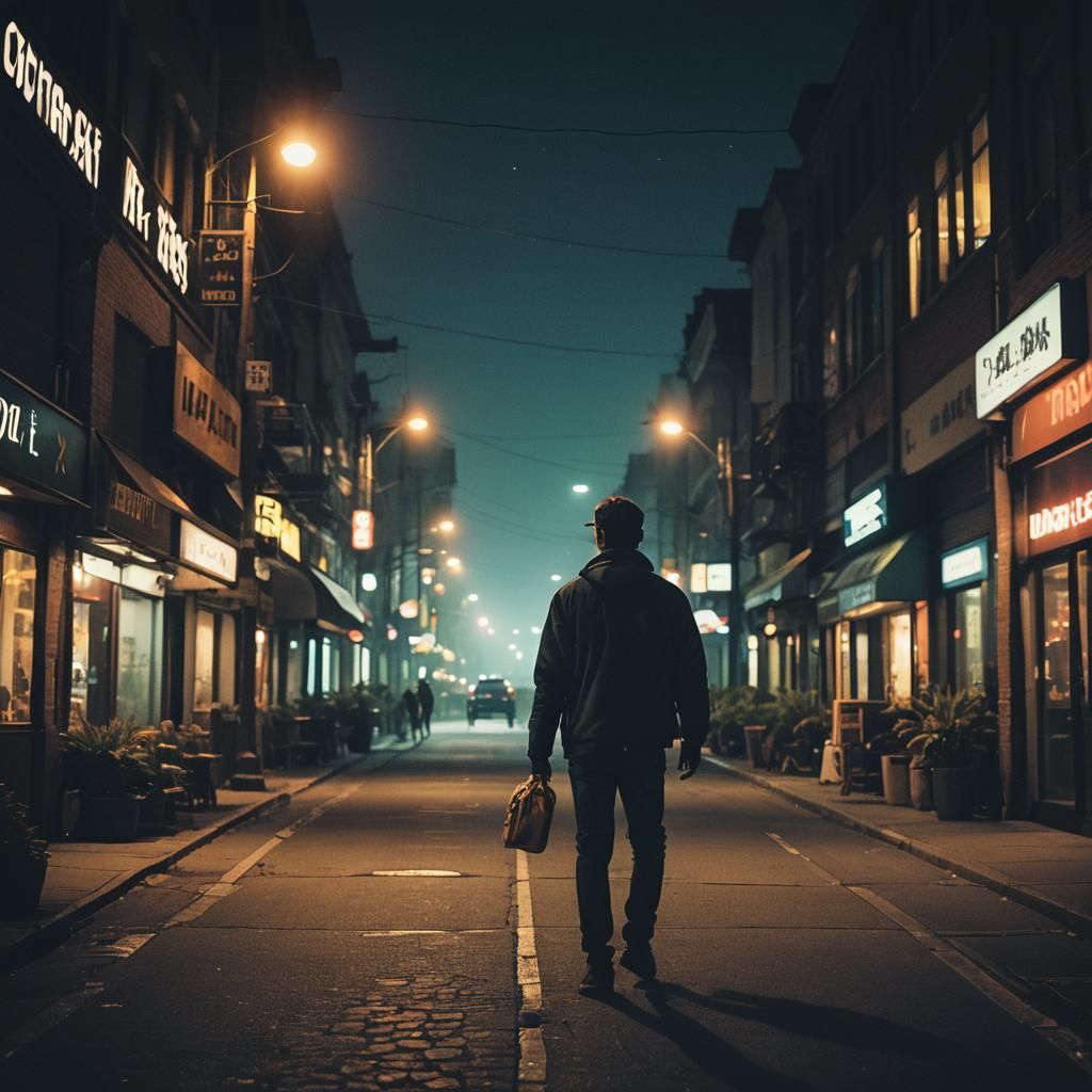 Night Walker in Futuristic Cityscape