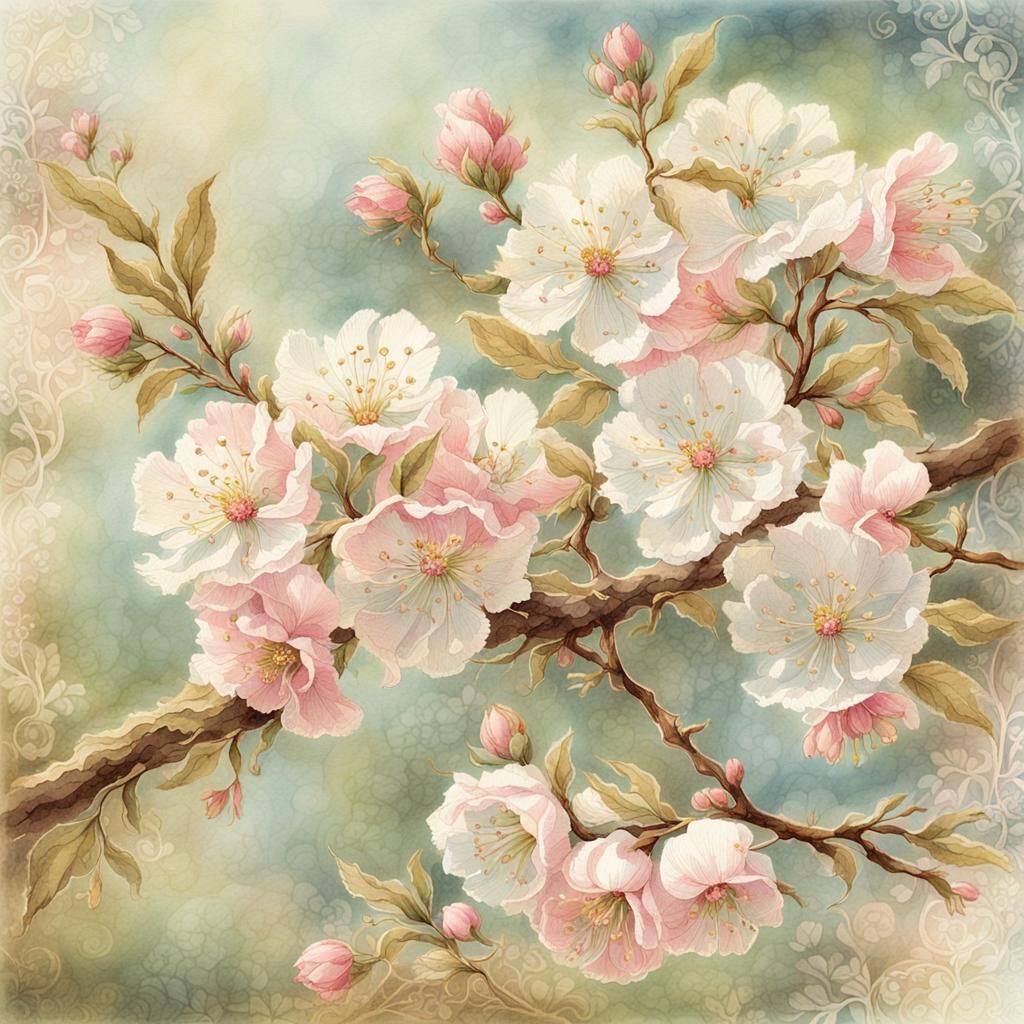 Blossoms on Lace Card in Art Nouveau Style