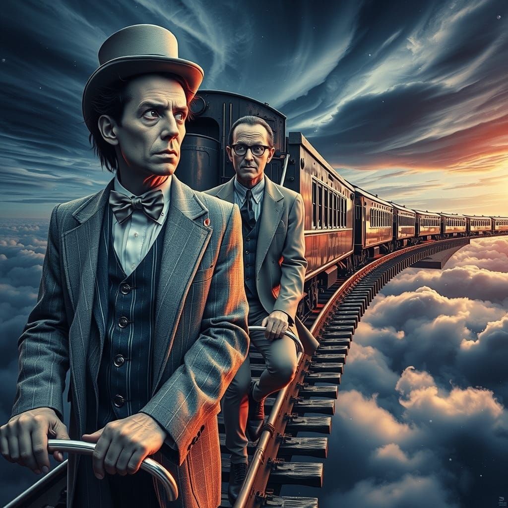 Hyperrealistic Train Scene in a Boundless Sky