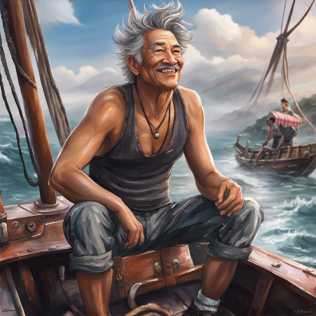 Asian Fisherman Portrait in Detailed Fantasy Style