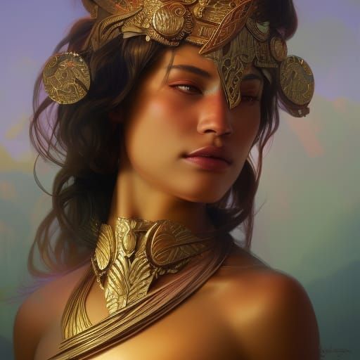 Polynesian Goddesses Portrait in Digital Art Style