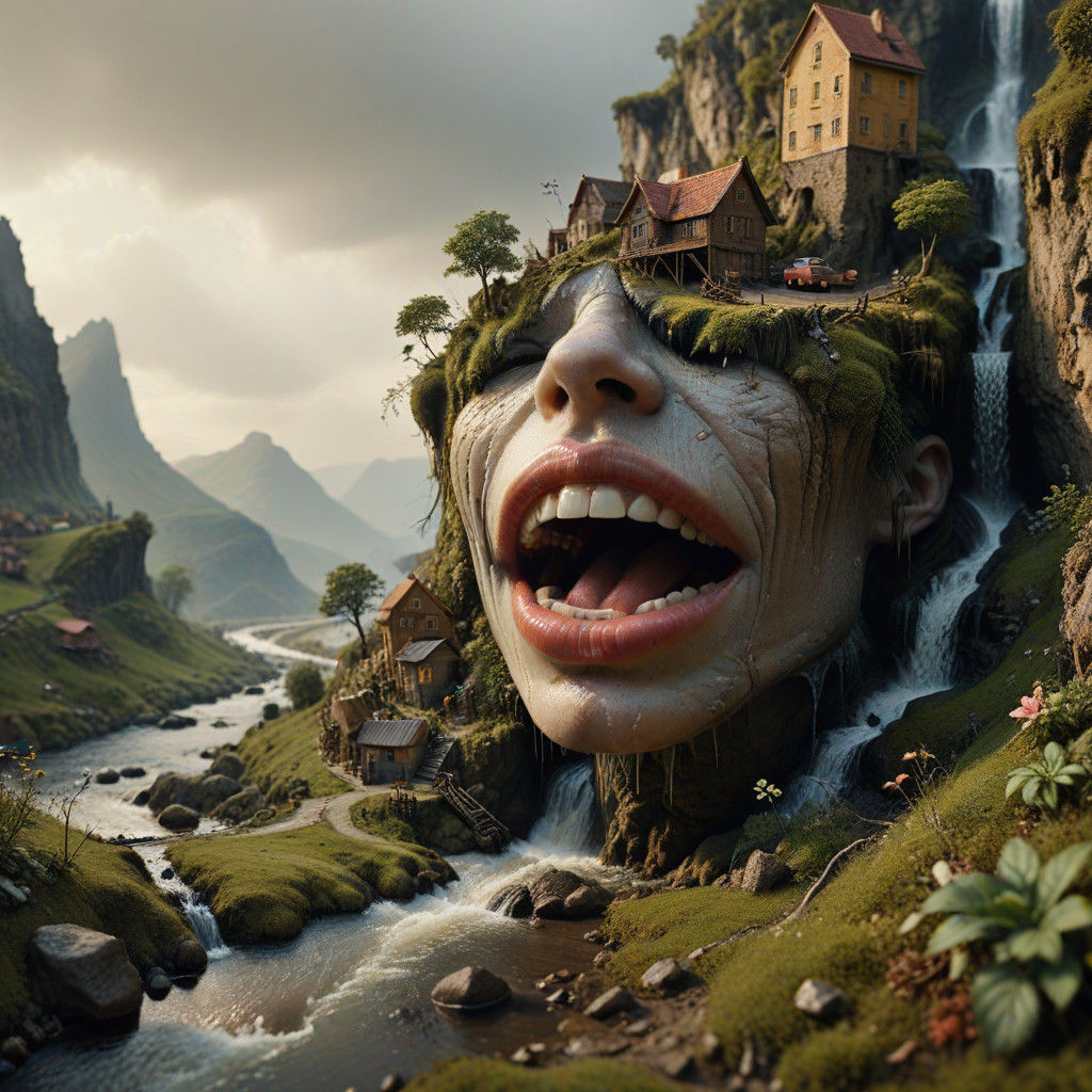 Dreamlike Macro Portrait with Miniature Surreal Landscape