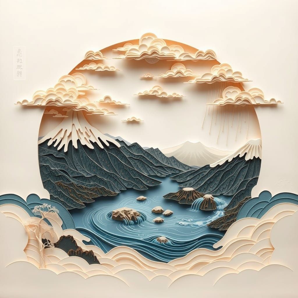 Intricate Paper Craft Illustration of the Hydrologic Cycle i...