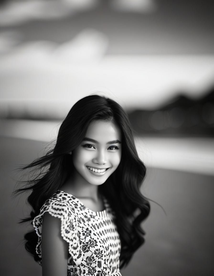 Striking Black and White Portrait of a Thai Teen