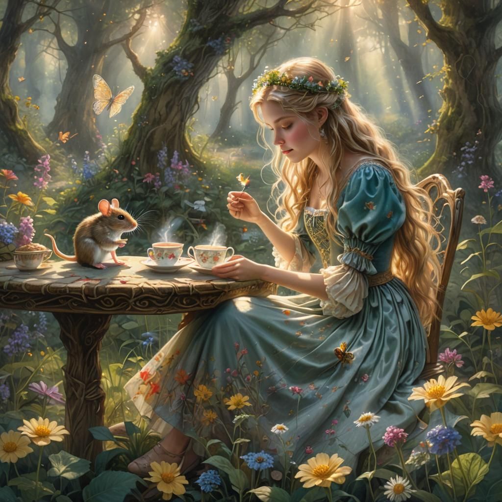Mouse and Fairy Tea Party in Magical Forest