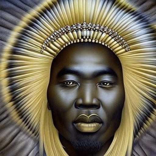 African Tribal King Portrait in Detailed Painting