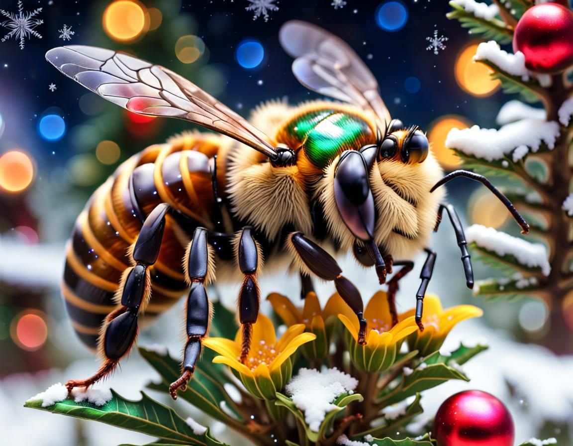 Festive Christmas Bee in a Rainforest Fantasy