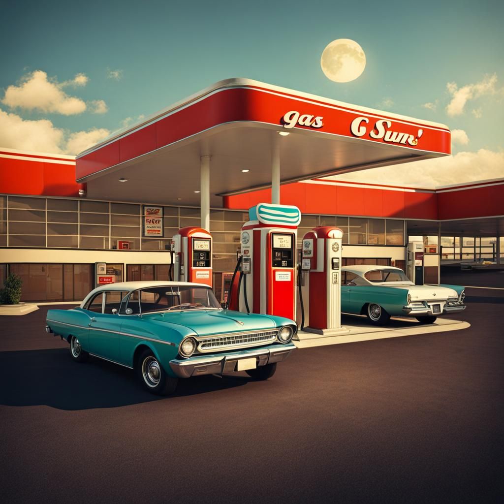 Retro Gas Station in Sunlight