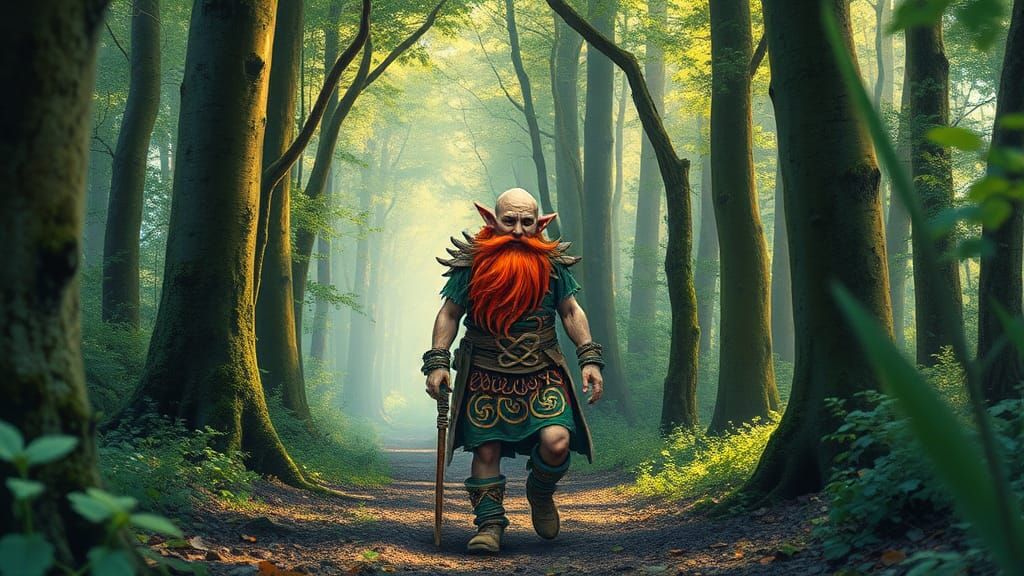 Celtic Leprechaun in Lush Irish Forest: Graffiti Art