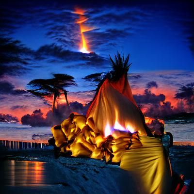 Beach Bonfire at Dusk in the Bahamas