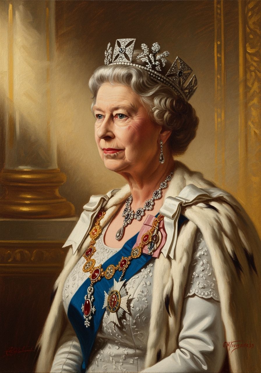 Queen Elizabeth II Regal Portrait in Oil Painting Style