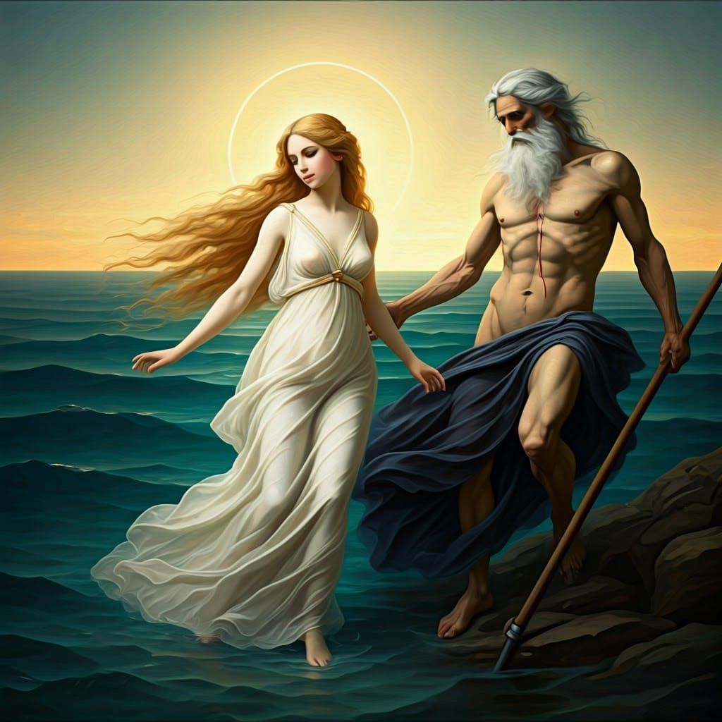 Ethereal Goddess Meets Mortal Fate in Golden Light