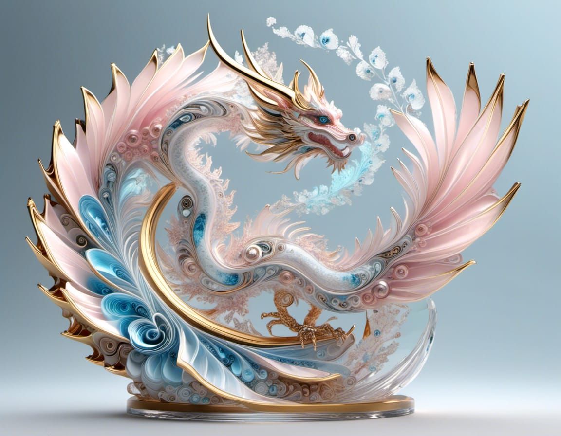 Chinese Dragon - 3D Quilled Fractal Spiraling