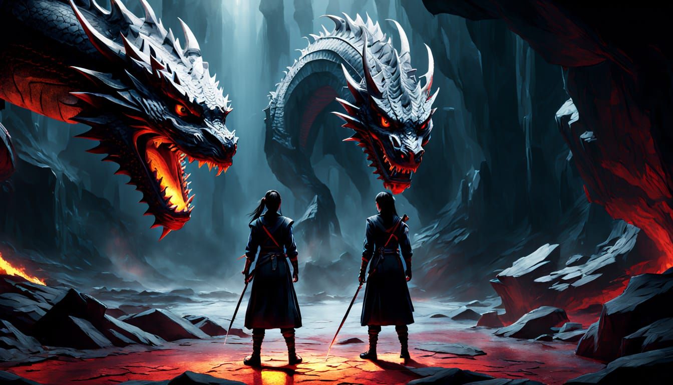 Ninja and Dragon Face Off in Cavern