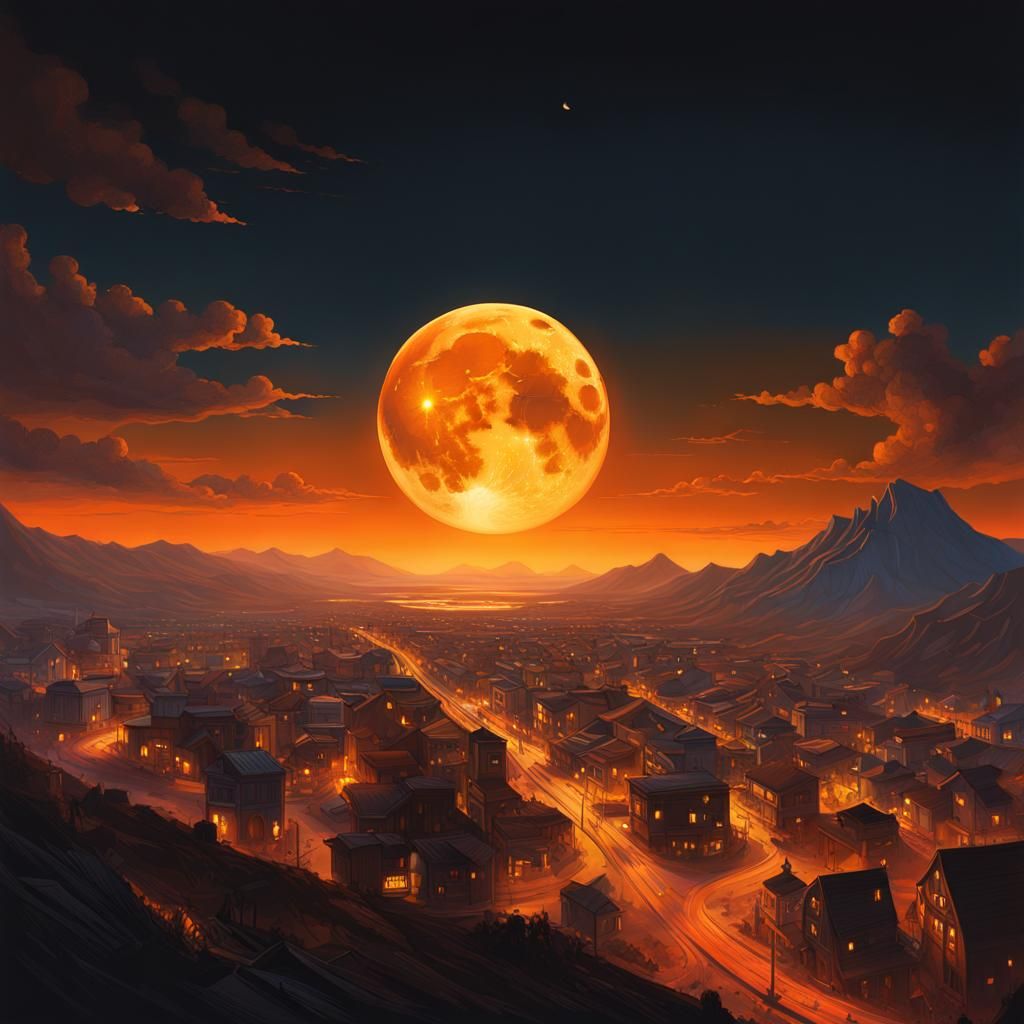 Desolate Urban Town Under Harvest Moon: Splash Art