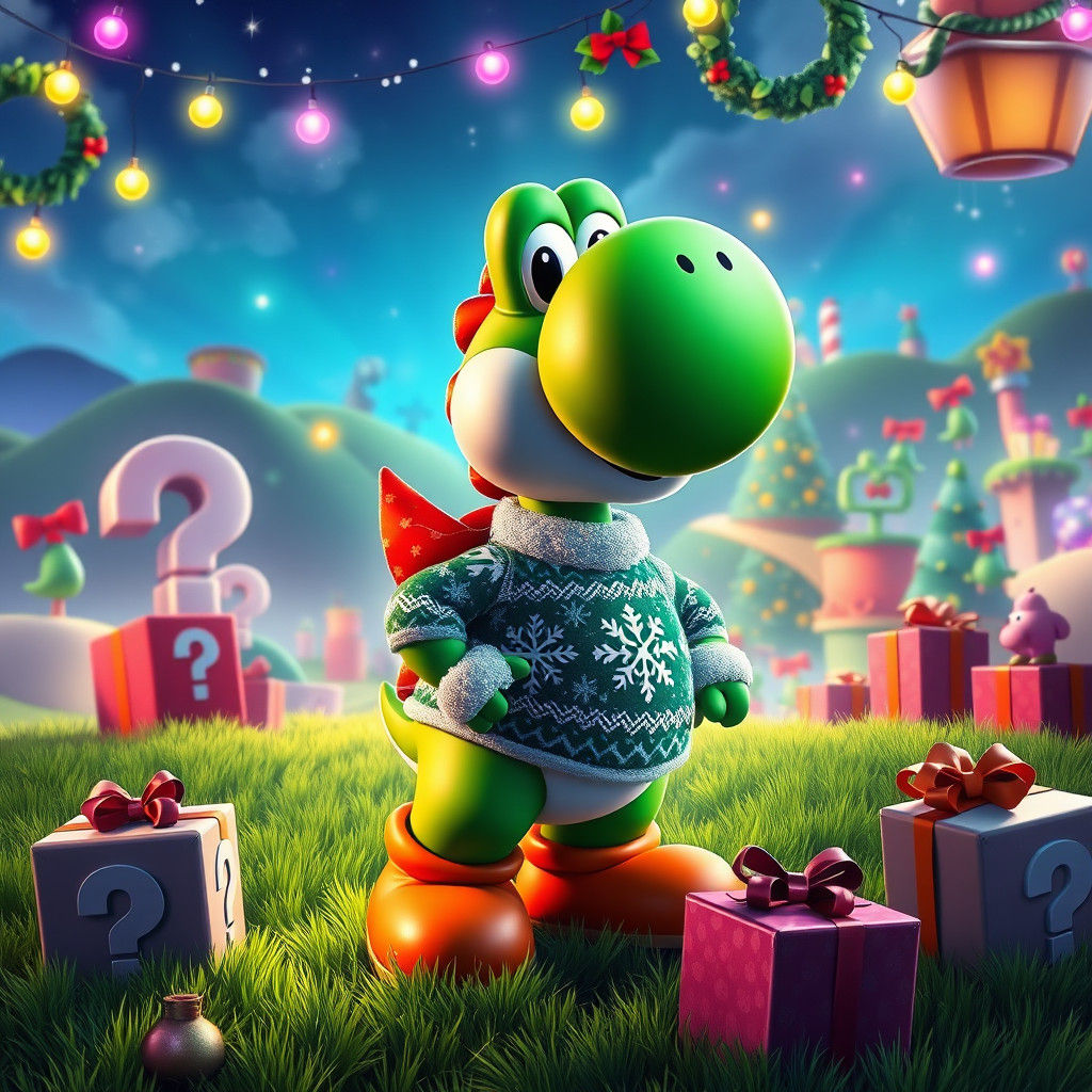 Yoshi's Festive Christmas in Graffiti Art Style